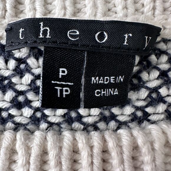 Theory Sweater Womens P Small Petites Cream Black Cotton Knit Crew Neck Pullover - Picture 6 of 10